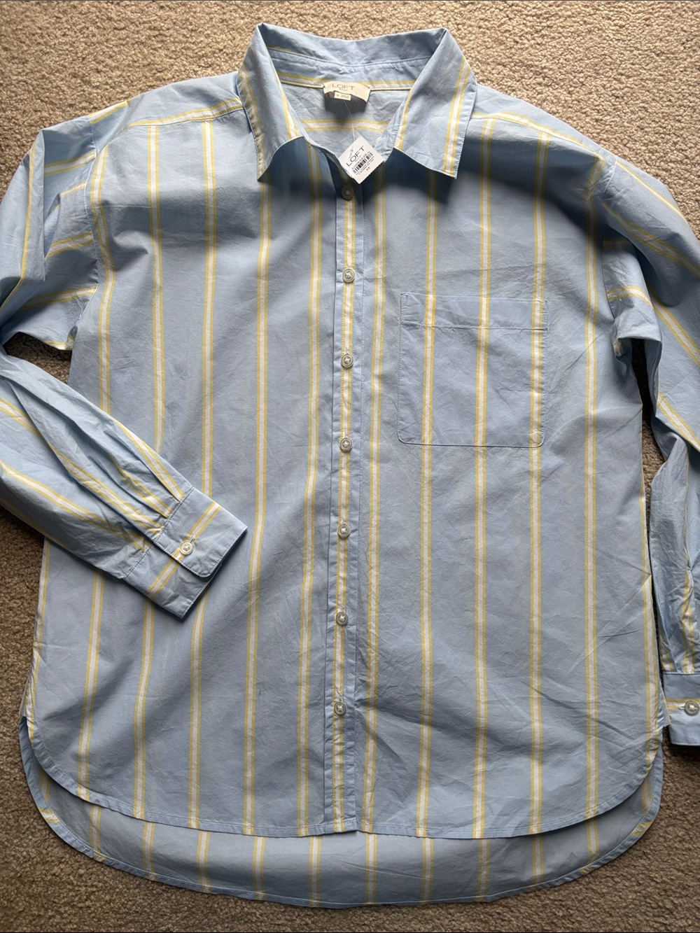Loft Women’s button down long sleeve shirt stripe office casual size medium NWT